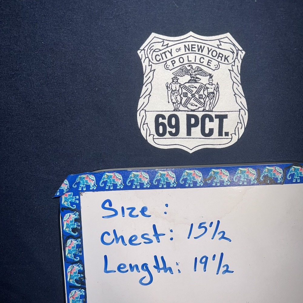 VTG NYPD T Shirt Youth Sz M Blue Canarsie Brooklyn New York Finest 69 Pct. Tee - Picture 5 of 7
